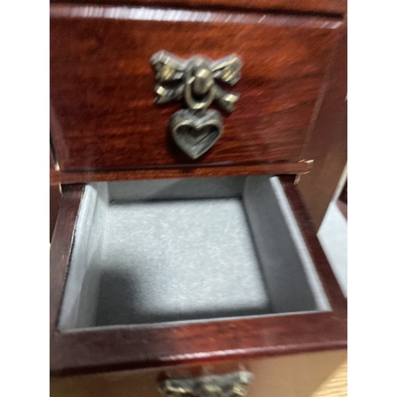 Vintage Wooden Armoire Jewelry Box Chest Necklace Carousel Etched Flowers - Picture 9 of 16